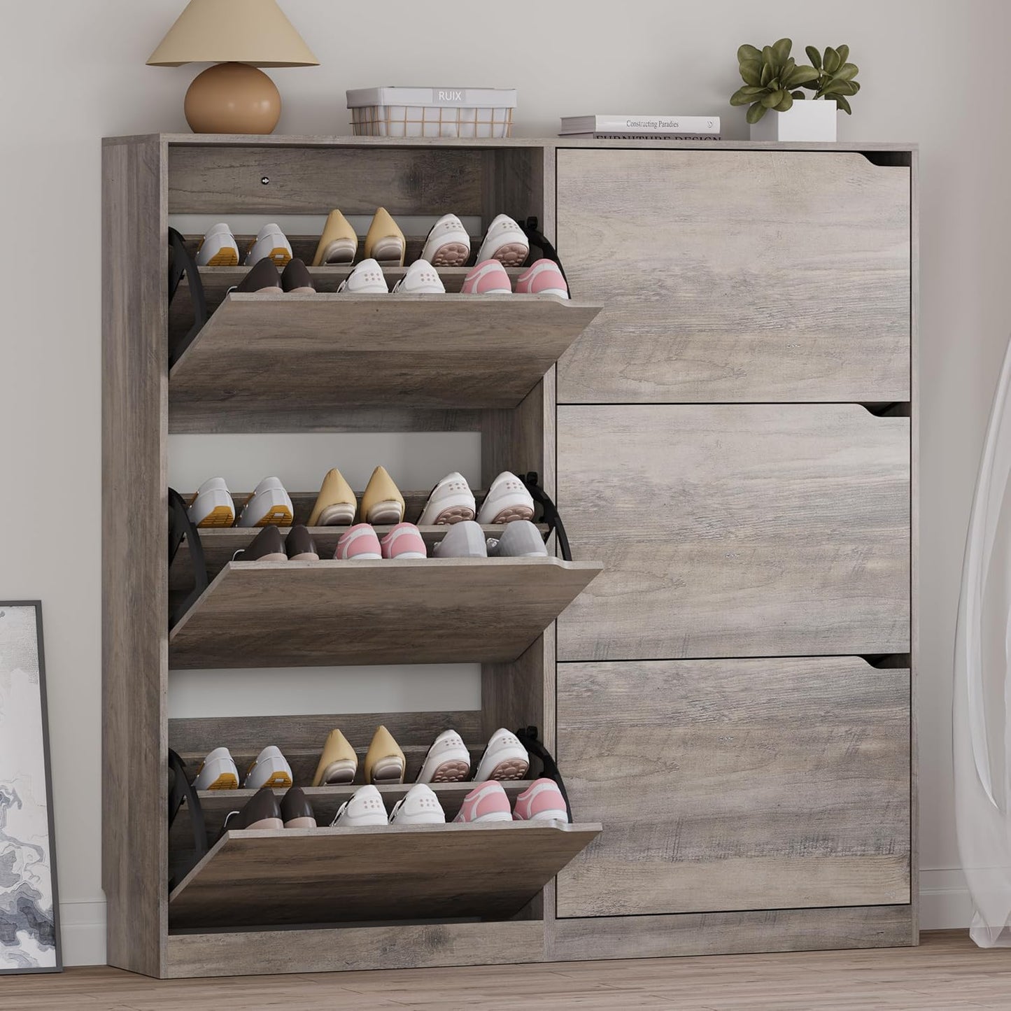 Shoe Cabinet with 6 Flip Drawers, Slim Narrow Shoe Storage Cabinet, Freestanding Shoe Organizer for Entryway, Hallway, Foyer