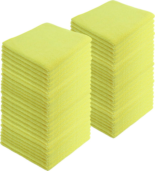 Microfiber Cleaning Cloths,48 Pack, 16"x16", All-Purpose, Softer, Highly Absorbent, Lint-Free, Reusable, Washable Pro Towels, Yellow, for House, Kitchen, Bathroom, Car, Office