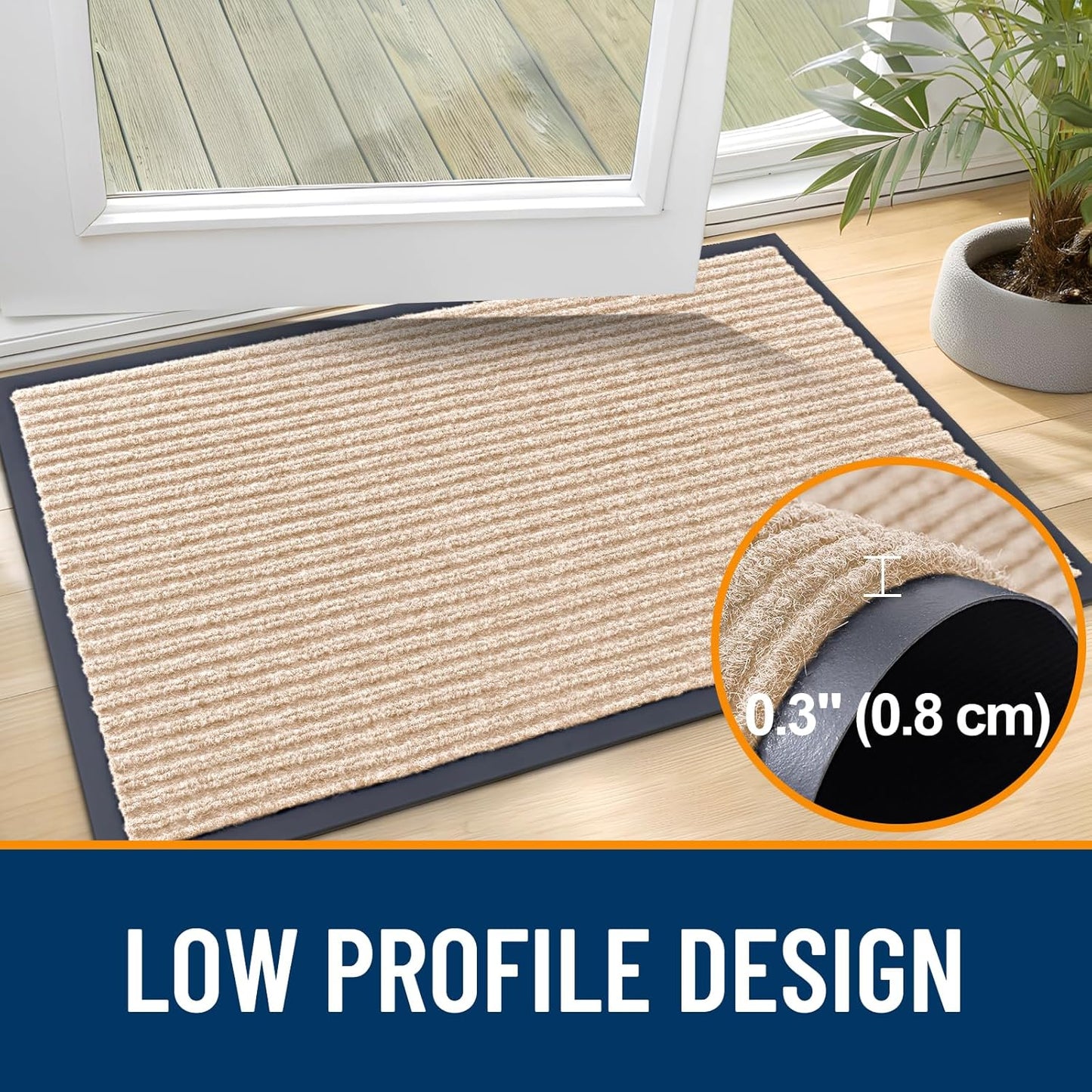 OLANLY Front Door Mat Indoor Outdoor Entrance, Waterproof Heavy Duty Doormat, Fade Resistant, Low Profile, Easy Clean Patio Porch Welcome Floor Mats for Entry, 59x23, Beige