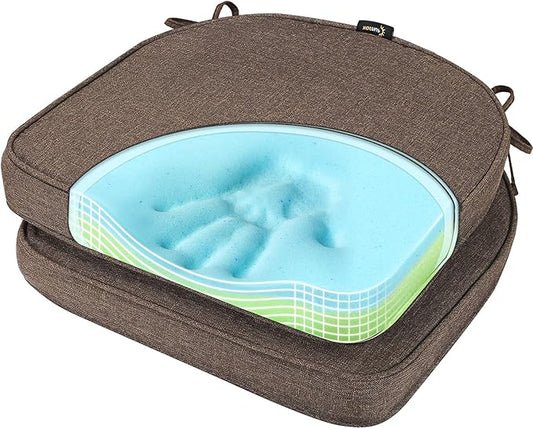 SUNROX Gel Memory Foam Chair Cushions, FadeShield Water-, Stain-Resistant Durable Reversible Seat Cushion Pads with Ties for Indoor/Outdoor Kitchen Dining Office 17"x16" Set of 2, Heather Chestnut