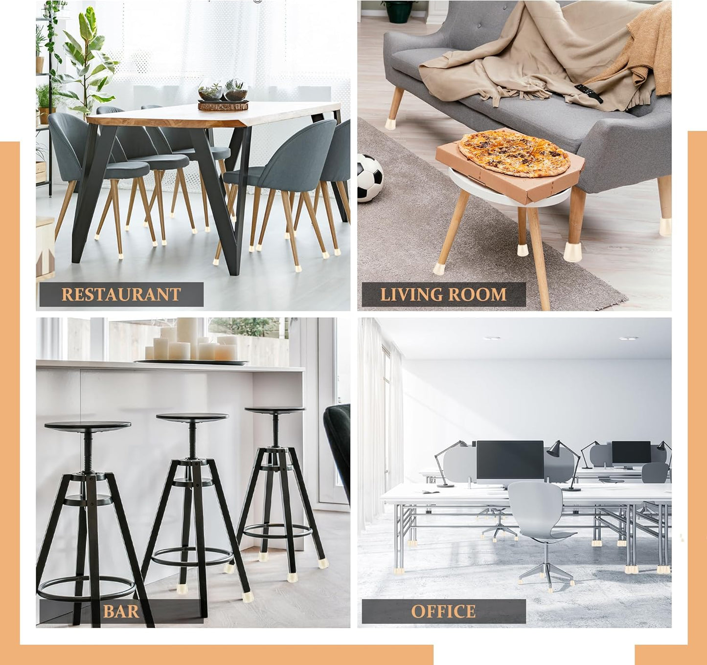 1-1/2" Round Rubber Chair Leg Tips Caps, Chair Leg Floor Protectors, Non-Slip Chair Leg Caps, Stool Leg Protectors Cap, Folding Metal Chair Leg Tip Replacement (White, 4 Pack)