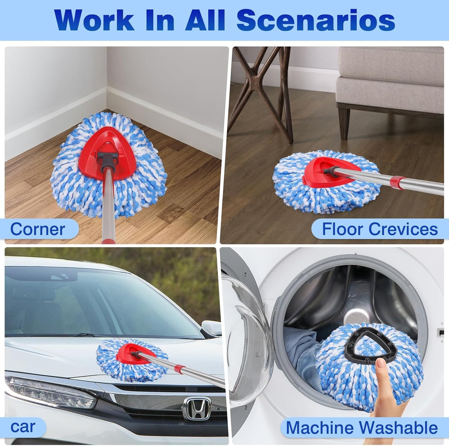 Mop Replacement Heads 6 Pcs & 1 Scrub Brush & 1 Base Combo,Spin Mop Replacement Head for Ocedar RinseClean 2-Tank System,Easy Cleaning,Microfiber,Machine Washable for Bathroom,Kitchen,Tub and Tile