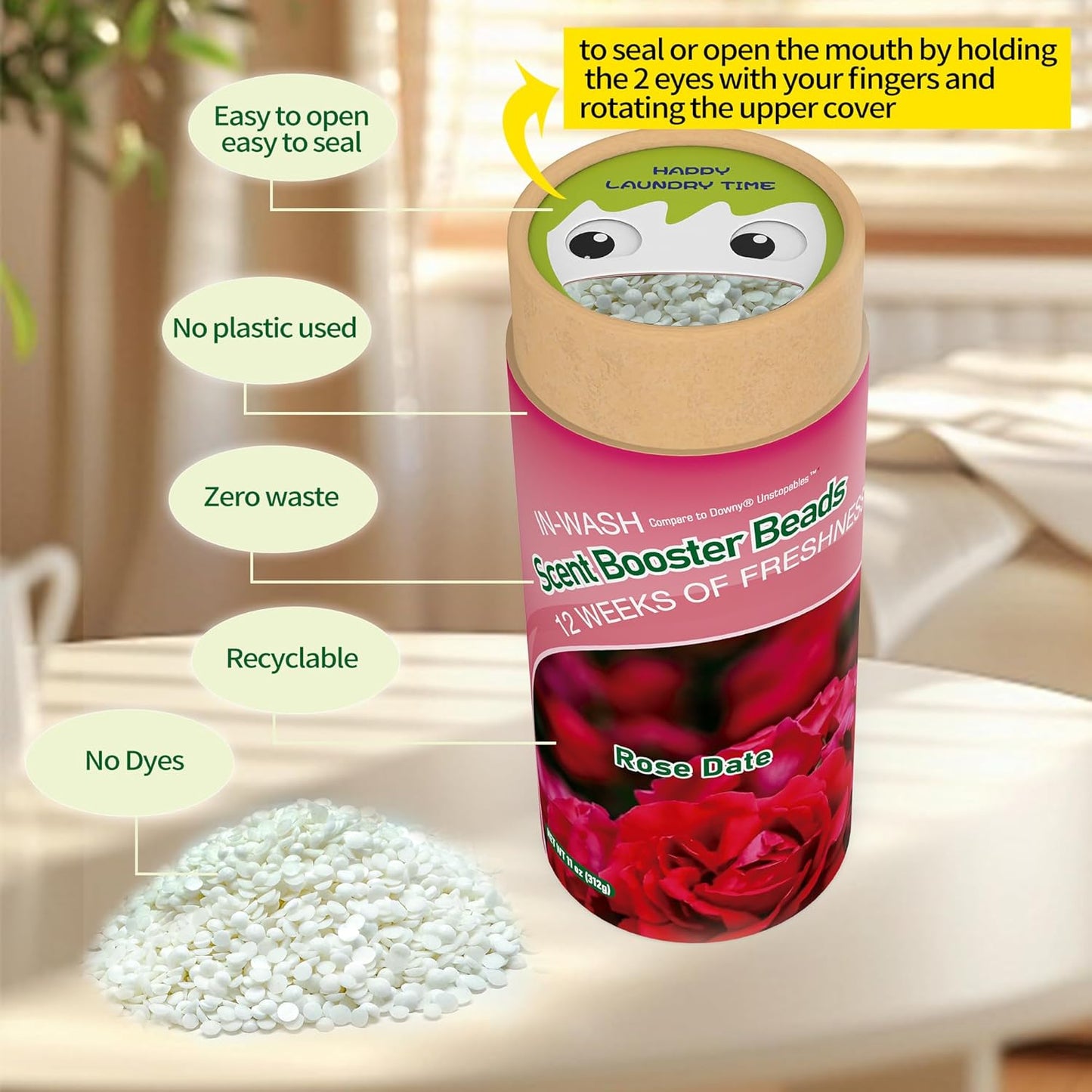 DR.EASY Laundry Scent Boosters 312g,Rose Date Scent Boosters for Washer，Bulk Laundry Booster Beads and fabric scent booster，Fresh Scented Clothes fo 12 Weeks