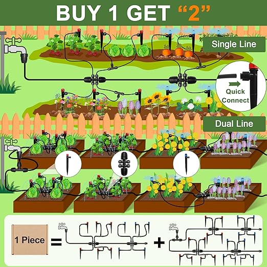 250FT Drip Irrigation Kit for Garden, Raised Bed Watering System with 1/2" & 1/4", Quick-Connect Plant Accessories, Drip Line Kit for Greenhouse, DIY Micro Sprinklers Set for Yard Outside, Raised Bed