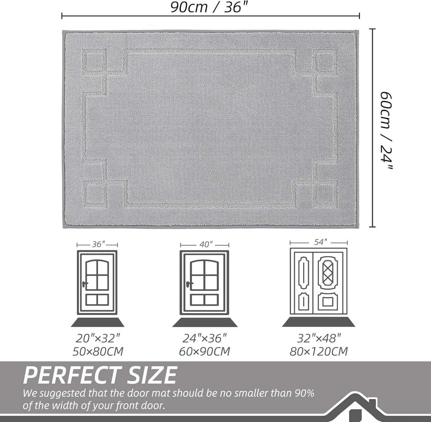 BEQHAUSE Door Mat 24" x 36", Non-Slip Door Mats Indoor Entryway Rugs Washable Low-Profile Absorbent and Stain Resist Floor Mats, Dog Door Mat for Front Back Door, Muddy Wet Shoes & Paws, Light Grey