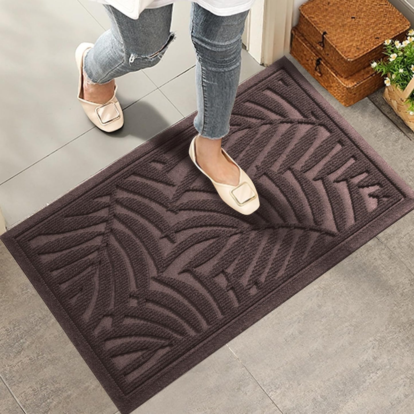 Front Door Mat, Absorbent Resist Dirt Welcome Door Mat Indoor Outdoor, Waterproof Doormat, Sturdy Non Slip Backing, Fade Resistant, Low Profile Entry Mat for Entryway, 47×32, Coffee