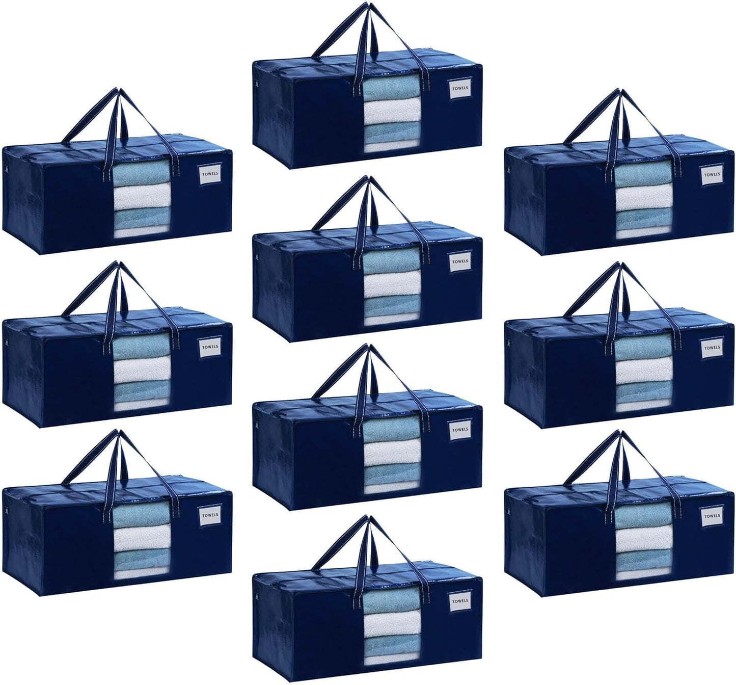 VENO 10 Pack Moving Bags Extra Large Storage Bags for College Move-In, Heavy-Duty Storage Totes, Packing Boxes, and Wardrobe Moving Supplies - Durable Laundry Bags for Clothes (Blue w/Window, 10 Pack)
