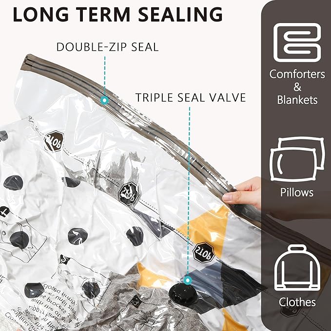 Vacuum Storage Bags 8 XXL Jumbo, Space Saver Bags with Travel Hand Pump, Compression Airtight Sealer Bags for Clothes, Bedding, Pillows, Comforters, Blankets