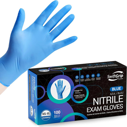 Disposable Nitrile Exam Gloves, Blue, Nitrile Gloves Disposable Latex Free, Medical Gloves, Cleaning Gloves, Food-Safe Rubber Gloves, Powder Free, Non-Sterile, 50-ct Box (X-Small)