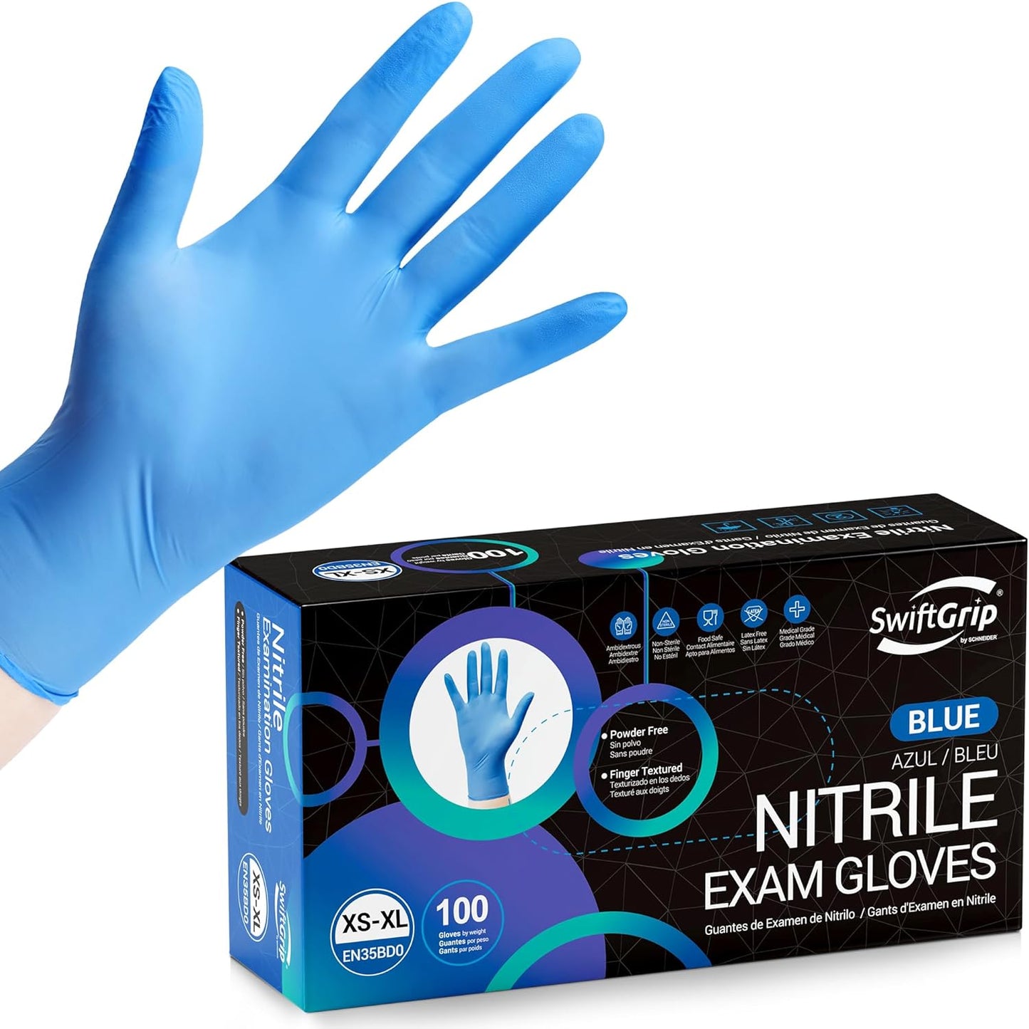 Disposable Nitrile Exam Gloves, 3 Mil, Blue, Nitrile Gloves Disposable Latex Free, Medical Gloves, Cleaning Gloves, Food-Safe Rubber Gloves, Powder Free, Non-Sterile, 100-ct Box (Small)