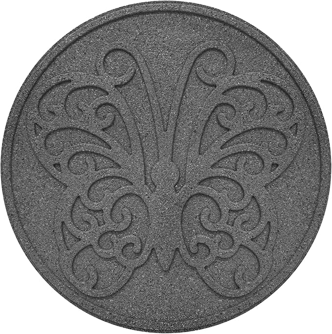 Garden Central 4-Pack 18”x18” Fake Butterfly Rubber Stepping Stones, Round, Grey – Reversible Non-Slip Outdoor Faux Decorative Set for Landscaping – DIY Decor for Walkways & Yard Pathways