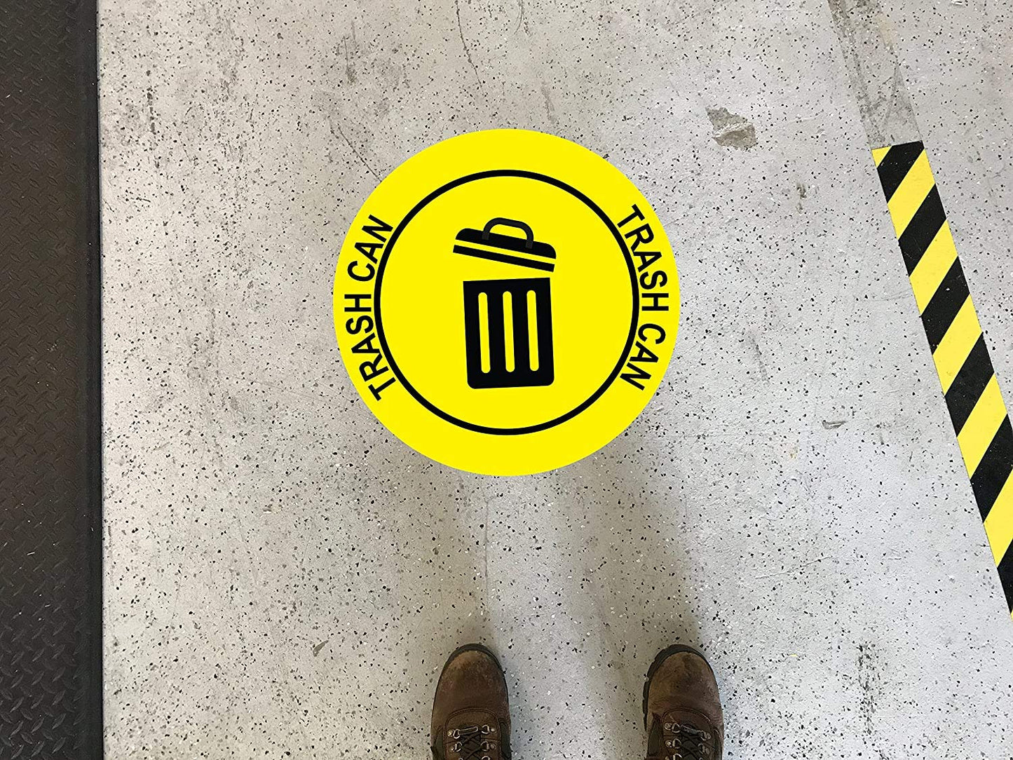 "Trash Can" Durable Laminated Vinyl Floor Sign- Sign by Graphical Warehouse- 5S Safety and Security Signage, Visual Communication Tool (30", Yellow/Black)