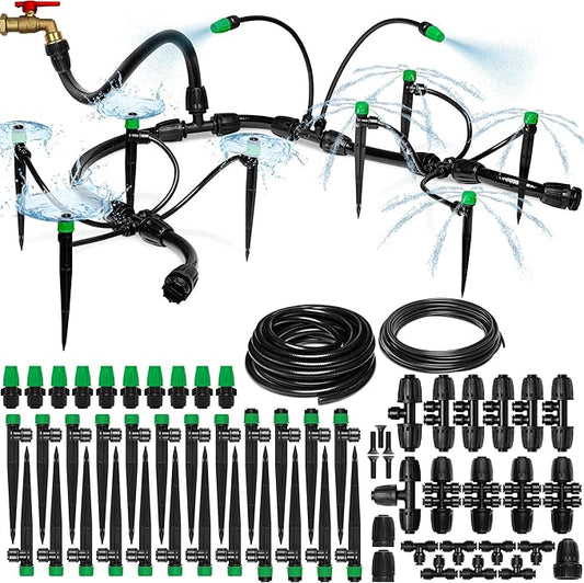 CARPATHEN Drip Irrigation System - Adjustable Quick Connect Irrigation System for Gardens up to 131ft, Raised Beds - Complete Garden Watering System - 1/4 Emitters, 1/2" and 1/4" Tubing and Connectors