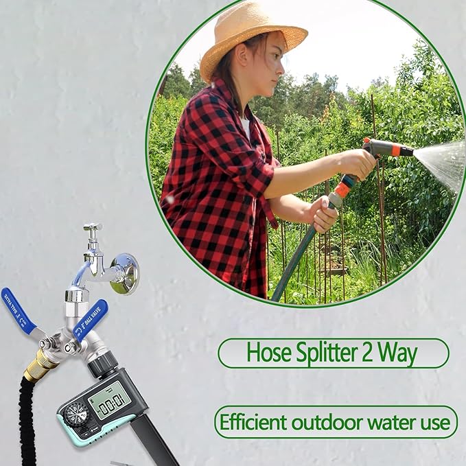 Lead-free Hose Splitter 2 Way Heavy Duty ，304 Stainless Steel Garden Hose Splitter with Long Handle，Outdoor Full Flow Y Valve ，3/4 Inch GHT Thread