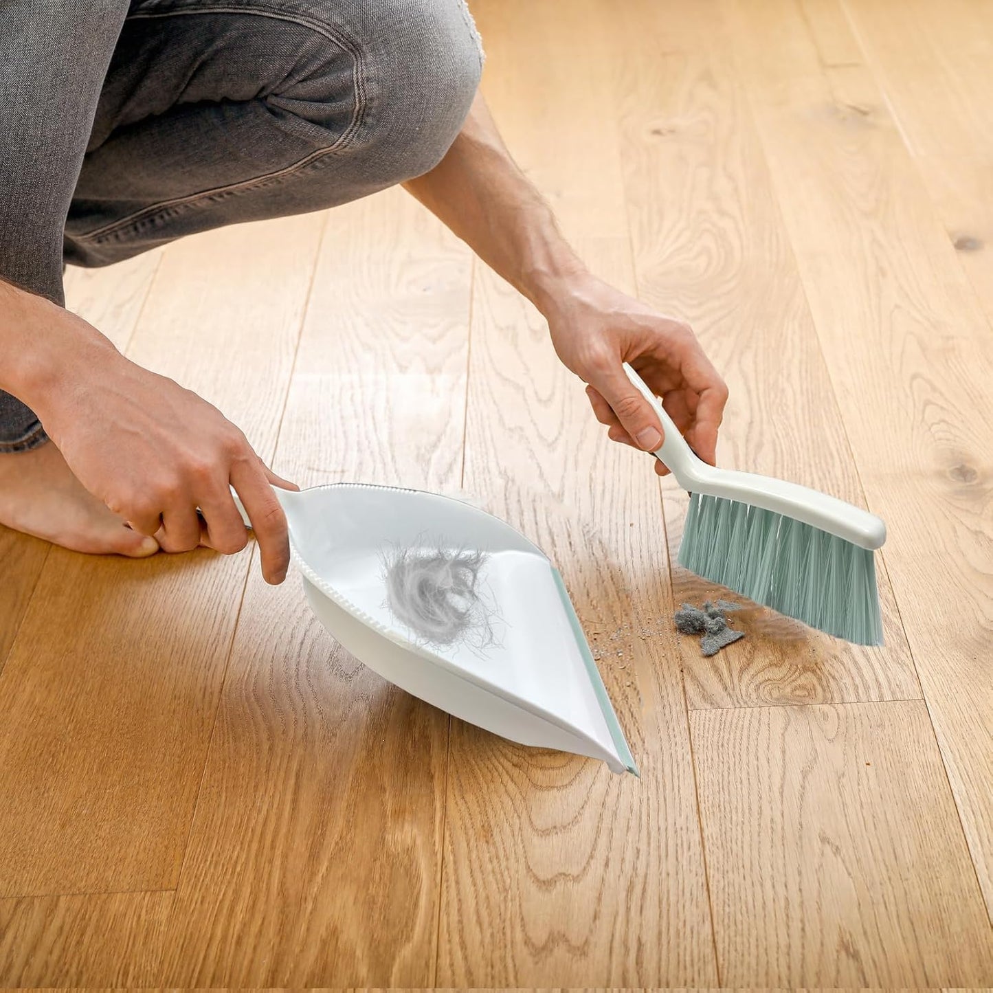 Mini Broom and Dustpan Set Small Dust pan & Brush Set Portable Cleaning Tools for Home Office RV Camping Learning (Green)