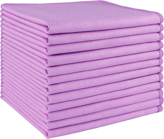HOMEXCEL Microfiber Glass Cleaning Cloth 12 PK, Lint Free Streak Free, Reusable Cleaning Cloth for Cleaning Windows, Glasses, Mirrors, Screens, Stainless Steel, and More Purple-12”×12”