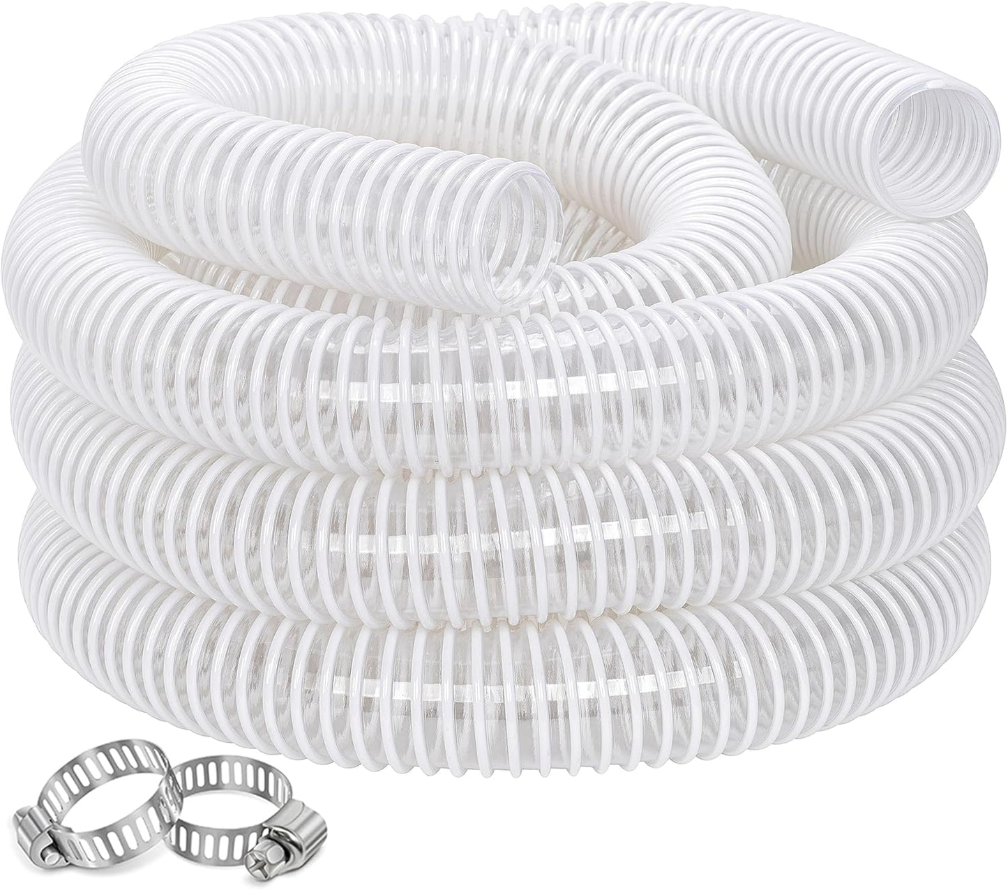 Dust Collection Hose 1-1/2 in × 10 ft Heavy Duty Clear Flexible PVC Reinforced Thicken Helix Suction Discharge Corrugated Pipe Hose for Fume Dust Collector Fitting Wood Chip Saw (1.5 inch 38mm hose)
