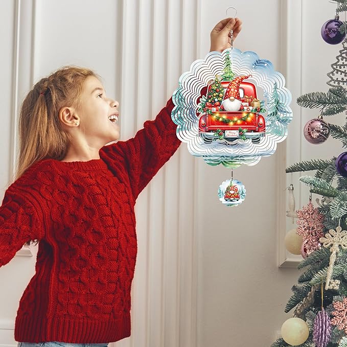 Wind Sculptures 3D Stainless Steel Christmas Decoration Garden Decoration Indoor Outdoor Hanging Ornament Worth Gift 12inch Santa Claus Metal Wind Sculptures