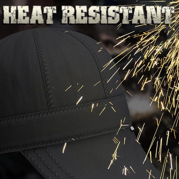 YESWELDER Welding Cap, All Black Style 7-1/4", Heat-Resistant Reversible Durable Protective Welders Cap