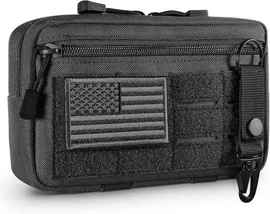 Tactical Molle Admin Pouch Utility Laser Cut EDC Tool Pouch Bag Horizontal Modular Pouches Include US Flag Patch and Keychain