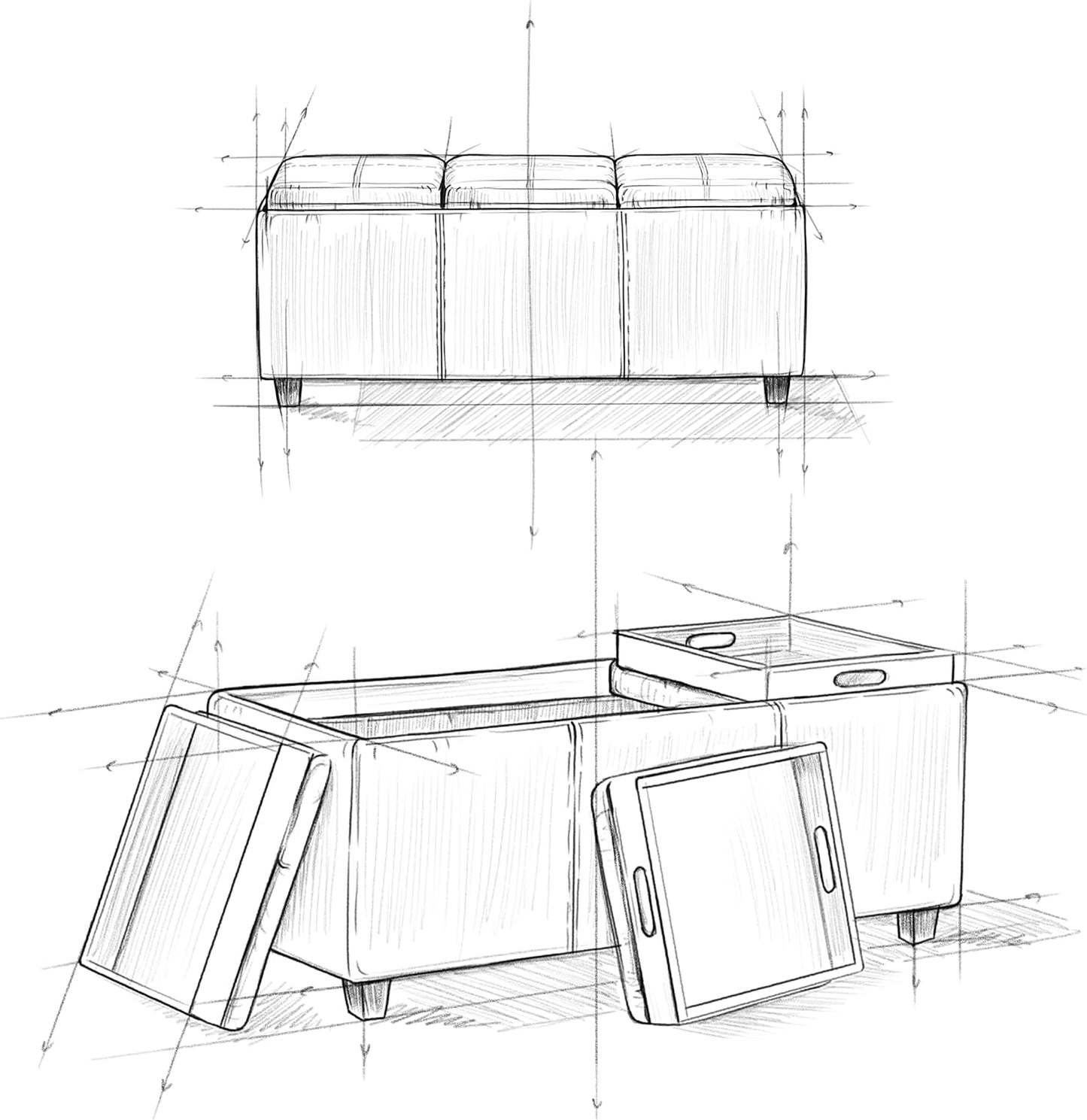 SIMPLIHOME Avalon 42 inch Wide Contemporary Rectangle Storage Ottoman in Distressed Dark Blue Vegan Faux Leather, Assembled, for the Living Room, Entryway and Family Room