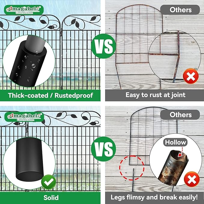 AMAGABELI GARDEN & HOME 4 Pack 44inch High 12ft Long Decorative Garden Fence Panels Border,Dog Fence for The Yard Outdoor Rustproof Animal Barrier Dogs Garden fencing Black