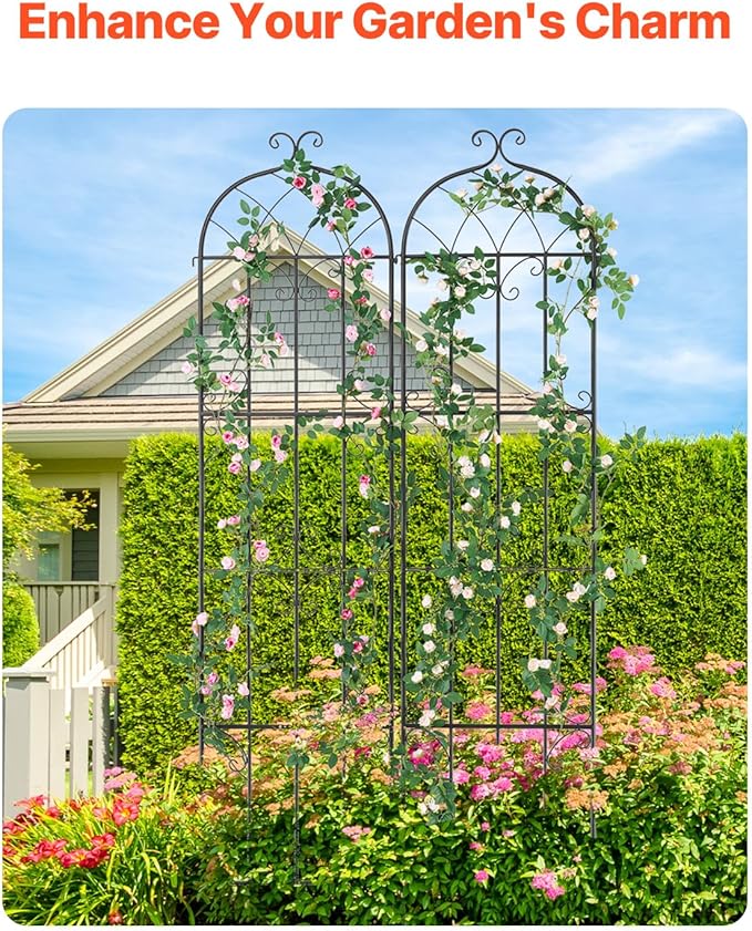 VEVOR Garden Trellis for Climbing Plants, 87 x 20 in, 2 Packs Rustproof Metal Garden Flower Trellis, Outdoor Climbing Rose Trellis Cucumbers Support, Decorative Clematis Trellis for Courtyards Lawns