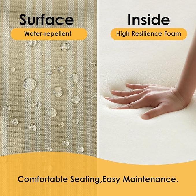 Outdoor Square Corner Seat Cushion, 19"x19"x3", Set of 4, Non Slip Seat Cushion Pads with Removable Cover for Patio Furniture, Garden Yard Lawn, Beige Brown Stripe