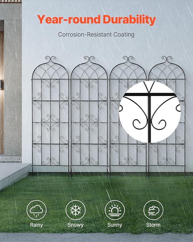 VEVOR Garden Trellis for Climbing Plants, 71 x 20 in, 4 Packs Rustproof Metal Garden Flower Trellis, Outdoor Climbing Rose Trellis Cucumbers Support, Decorative Clematis Trellis for Courtyards Lawns