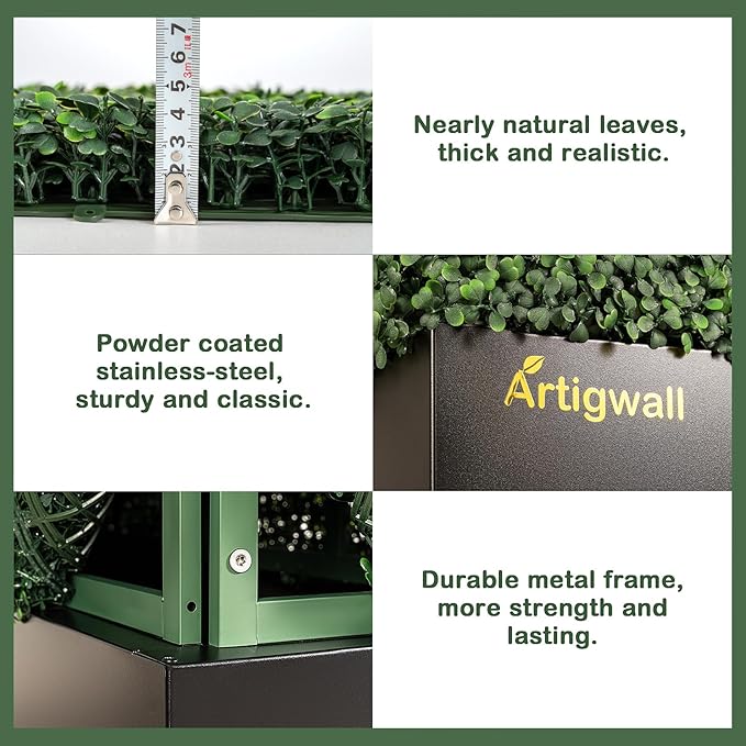 Artificial Hedge Wall, Boxwood Grass Panels with Planter, Fake Greenery Divider Fence for Outdoor Patio,50Lx48Hx14D