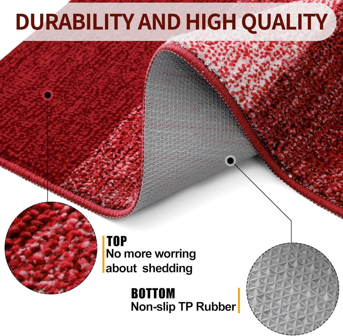 Kitinjoy Indoor Outdoor Door Mat, 59x36 Non-Slip Absorbent Dirt Trapper, Low-Profile Washable Inside Entrance Front Floor Mat, Sturdy Soft Entry Doormats for Entryway, Burgundy