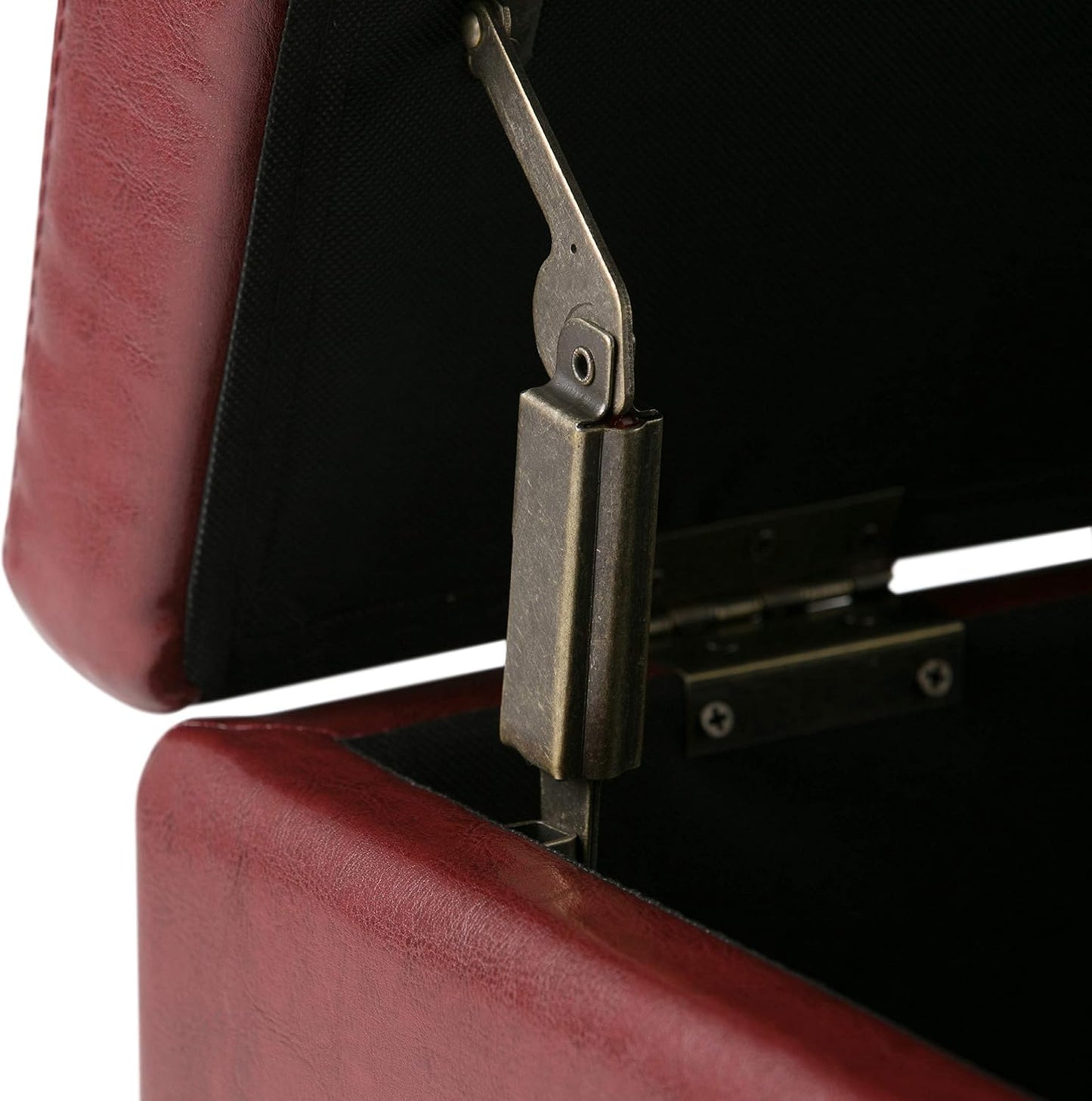 SIMPLIHOME Avalon 48 inch Wide Contemporary Rectangle Storage Ottoman Bench in Red Vegan Faux Leather, Assembled, for the Living Room, Entryway and Family Room