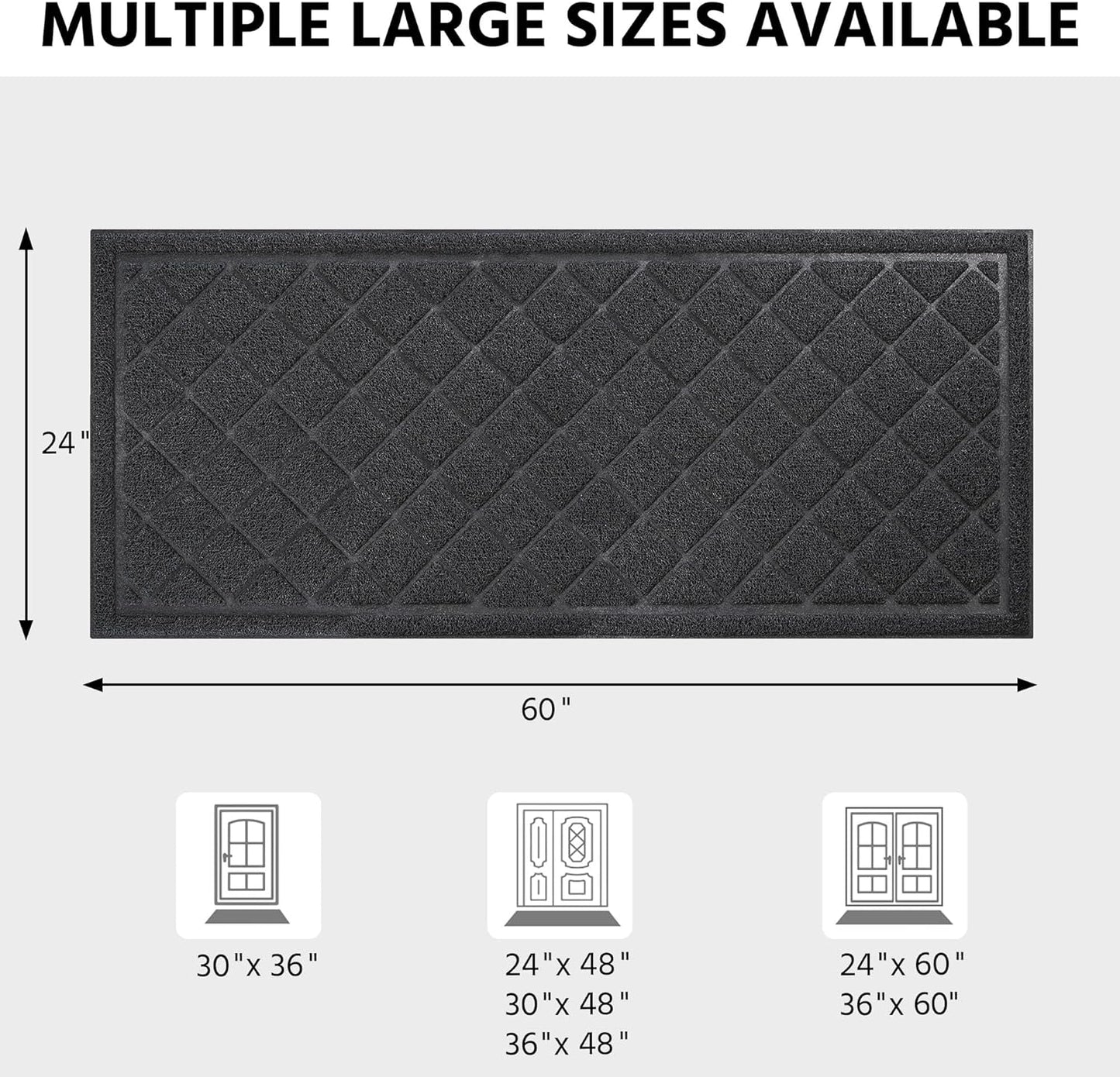 Front Door Mat Outside Entrance, 24" x 60" Heavy Duty All-Season All-Weather Waterproof Doormat Trap Dirt and Moisture Easy Clean Low Profile Patio Porch Entryway Mat
