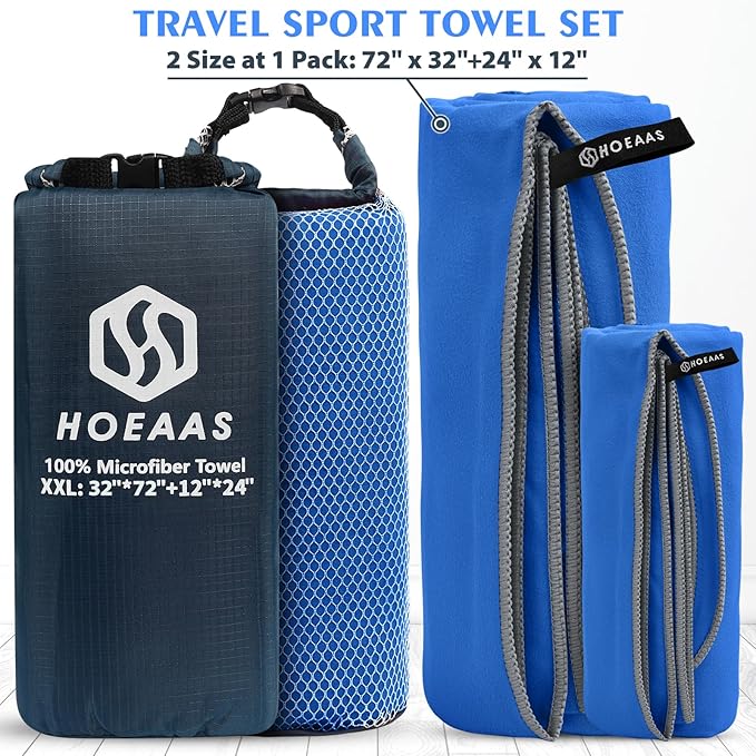 HOEAAS 2 Pack Microfiber Camping Towels, Quick Dry Towel, Super Absorbent Ultra Compact Travel Towel Soft Lightweight Sports Towel for Sweat Fast Drying Towels for Pool,Gym,Hiking,Backpacking,Fitness