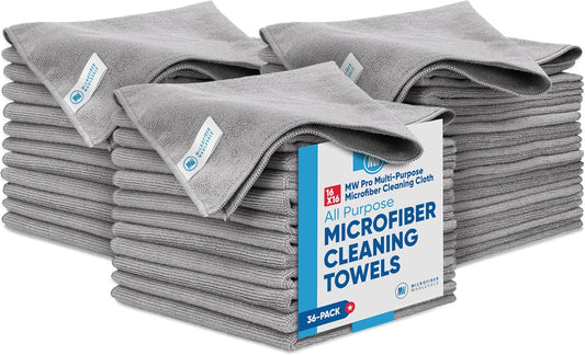 MW Pro Microfiber Cleaning Cloth | Gray | 36 Pack | 16” x 16” | All Purpose Microfiber Towels - Clean, Dust, Polish, Scrub, Absorbent