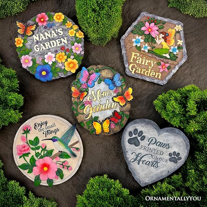 Elegant Resin Stepping Stone, Outdoor Garden Pathway Decoration (Shoot for The Stars Stepping Stone, 9.5" Galactic Moon and Stars Space Themed Gift)