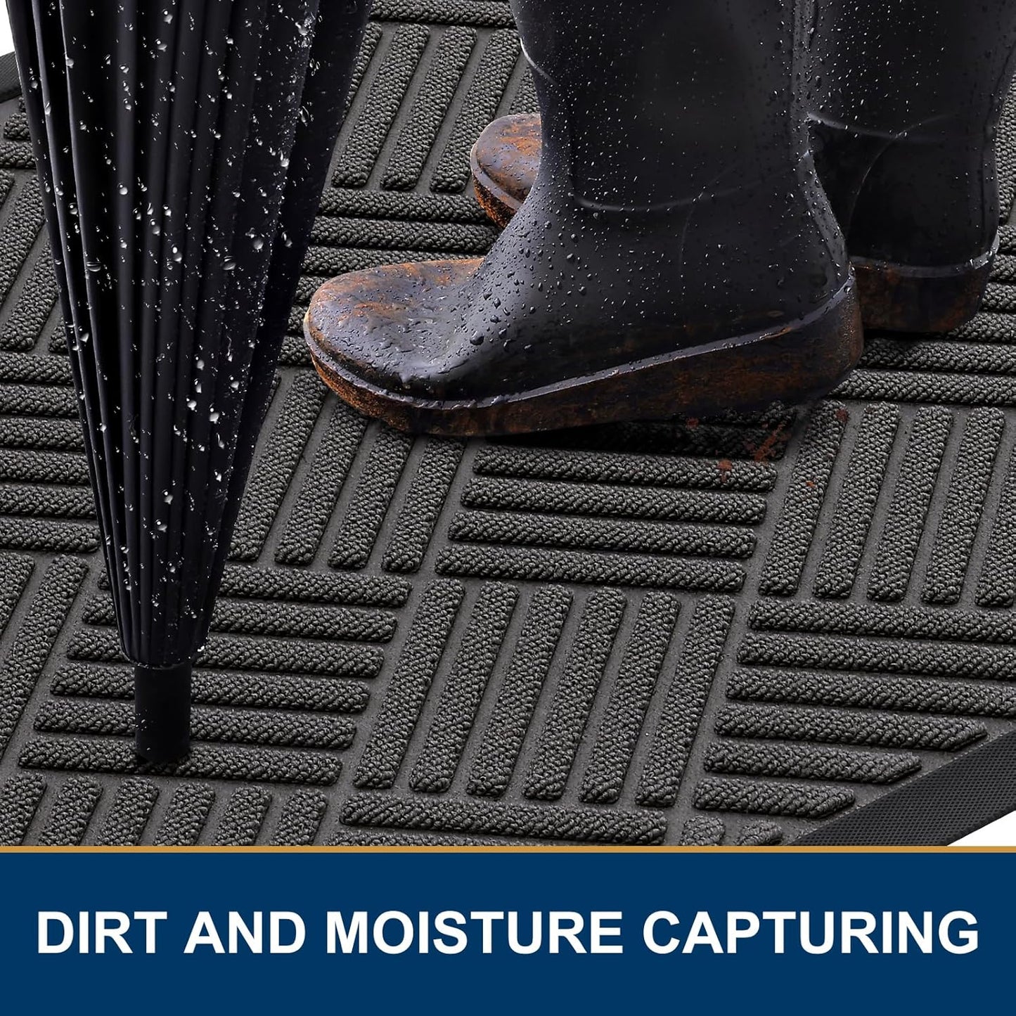 Smiry Front Door Mat Outside Entrance, Heavy Duty Outdoor Indoor Natural Rubber Doormat, Non Slip, Trap Dirt and Moisture, Easy Clean, Low Profile Patio Porch Entryway Mat, 59x35, Grey