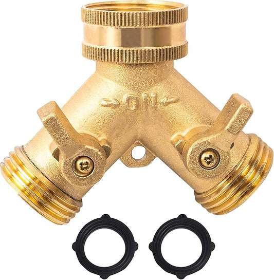 Xiny Tool Hose Splitter, Garden Hose Splitter Heavy Duty 2 Way, Solid Brass Water Hose Y Splitter 2 Valves with 2 Extra Rubber Washers