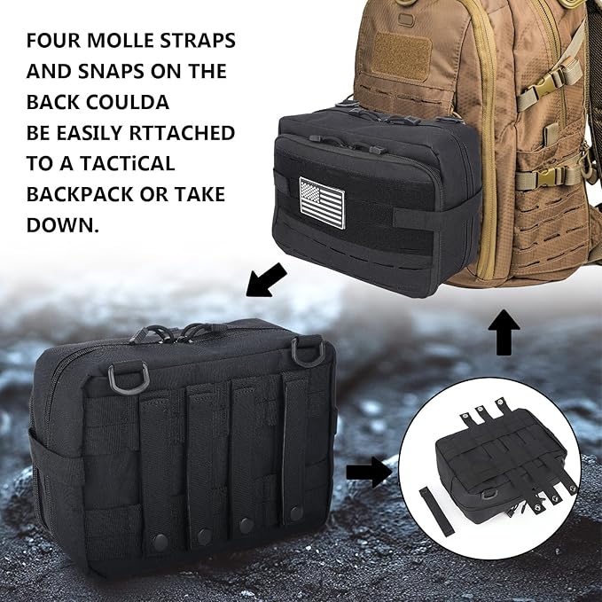 Tactical Pouch Large: EDC Gear Accessories Organizer With MOLLE System, Expandable Medical Pocket and U.S.A Patch
