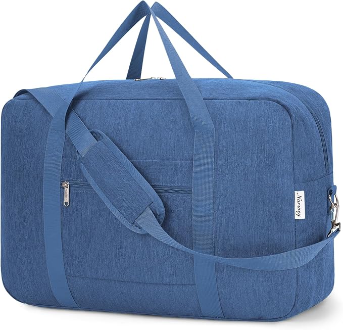 Carry on luaggage 22x14x9 Airlines Approved Foldable Carry on Bag Packable Duffle Overnight for Women and Men 40L (Navy Blue-1)