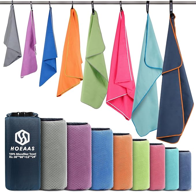 HOEAAS 2 Pack Microfiber Camping Towels, Quick Dry Towel, Super Absorbent Ultra Compact Travel Towel Soft Lightweight Sports Towel for Sweat Fast Drying Towels for Pool,Gym,Hiking,Backpacking,Fitness