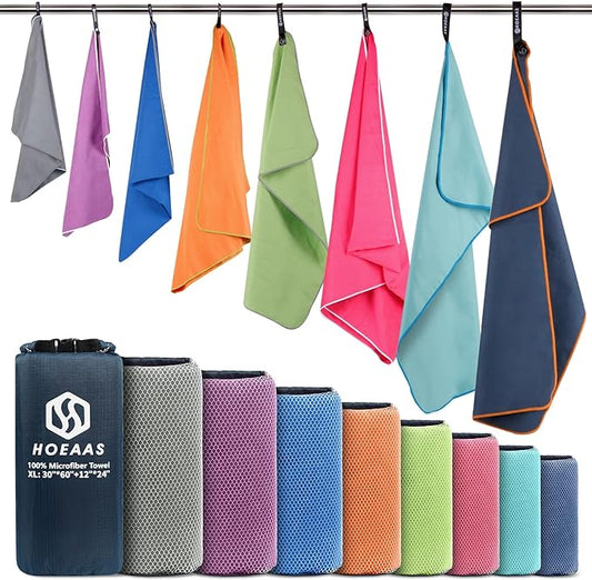 HOEAAS 2 Pack Microfiber Camping Towels, Quick Dry Towel, Super Absorbent Ultra Compact Travel Towel Soft Lightweight Sports Towel for Sweat Fast Drying Towels for Pool,Gym,Hiking,Backpacking,Fitness