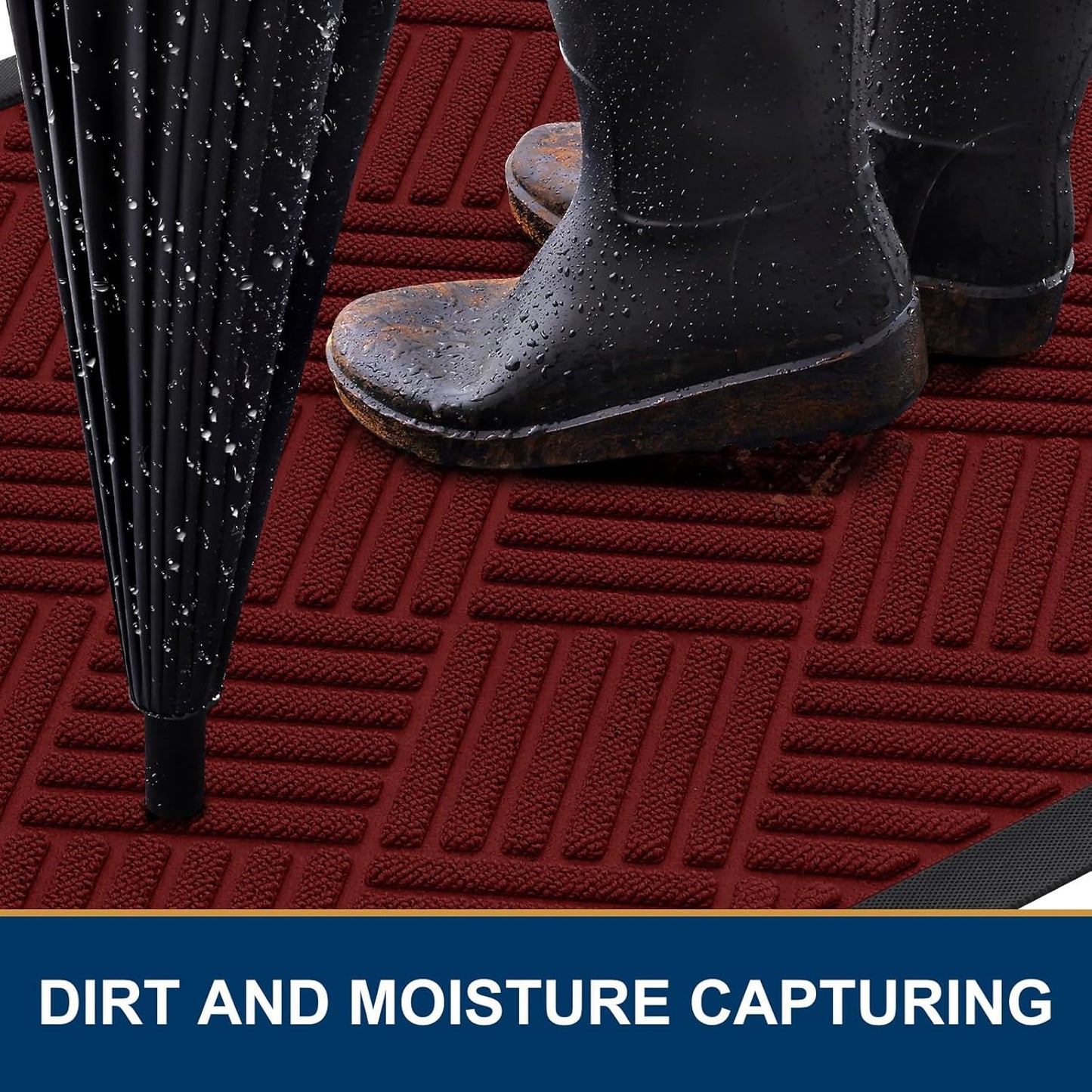 Smiry Front Door Mat Outside Entrance, Heavy Duty Outdoor Indoor Mat, Natural Rubber Doormat, Non Slip, Trap Dirt and Moisture, Easy Clean, Low Profile Patio Porch Entryway Mat, 29.5x17, Red