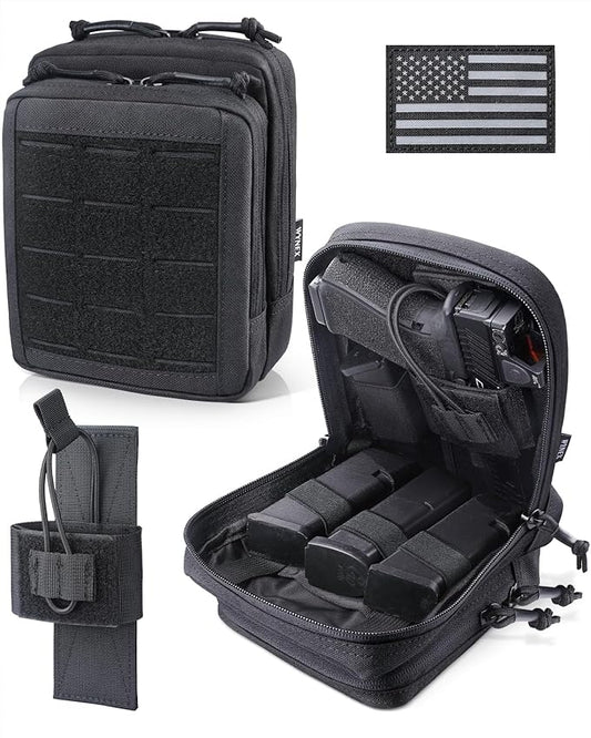 WYNEX Molle Admin Pistol Pouch for Concealed Carry, Tactical EDC Belt Pouch Gun Bag Utility Tool EMT Organizer Pouch Medical CCW with Universal Pistol/Elastic Holster