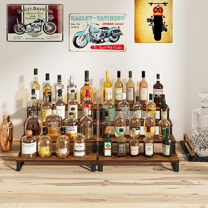 Giikin 4 Tier Spice Rack, Set of 2 Wooden Spice Rack for Countertop, Kitchen Counter Storage Shelves Cupcake Stand Holder Display Stand, Rustic Brown