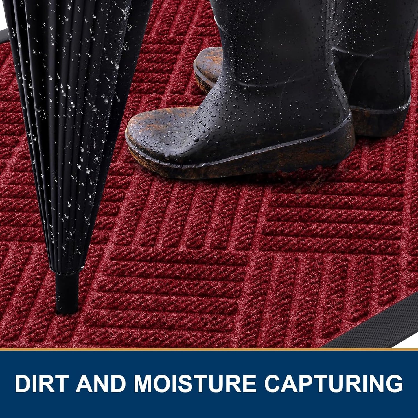 Smiry Front Door Mat Outside Entrance, Heavy Duty Outdoor Indoor Mat, Natural Rubber Doormat, Non Slip, Trap Dirt and Moisture, Easy Clean, Low Profile Patio Porch Entryway Mat, 47x23, Wine Red