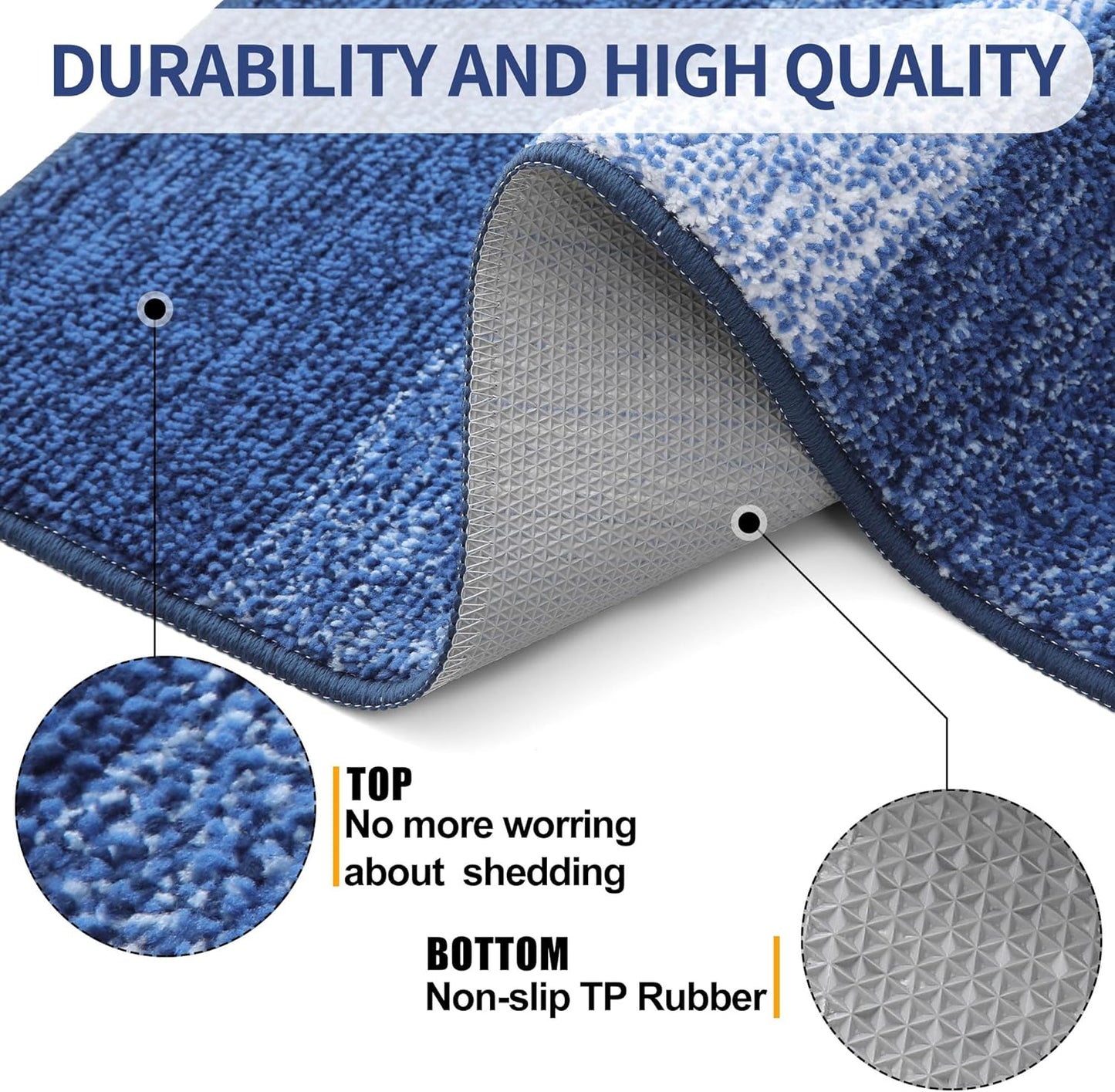 Kitinjoy Indoor Outdoor Door Mat, 47x24 Non-Slip Absorbent Dirt Trapper, Low-Profile Washable Inside Entrance Front Floor Mat, Sturdy Soft Entry Doormats for Entryway, Navy Blue