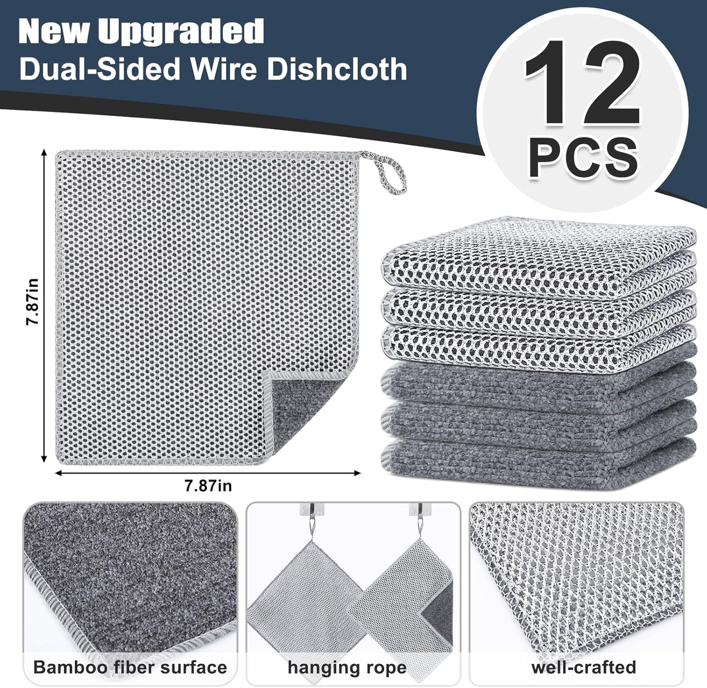 Navona 12 Pcs New Upgrade Steel Wire Dishcloth,Dry and Wet Dual-Use Steel Wire Cleaning Cloth,Powerful Cleaning Non-Scratch Wire Dishcloth Rag for Cookware, Sinks, Dishes, Stove Tops