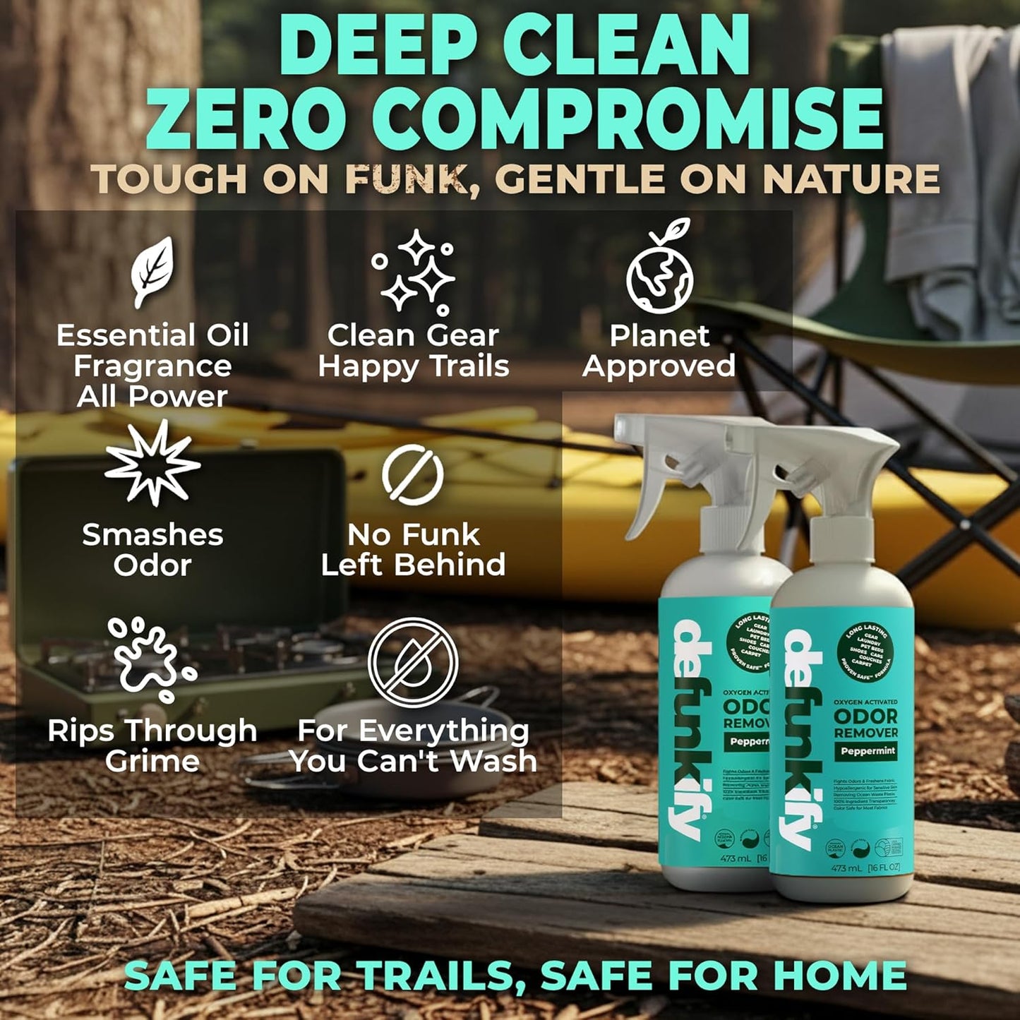 Odor Remover Spray, 16oz (2-Pack). 'Peppermint' Essential Oil Odor Eliminator for Strong Odors on Fabric, Shoes, Activewear. 'ProvenSafe' Deodorizer for Pets, Kids & Sensitive Gear w/Ionic Silver