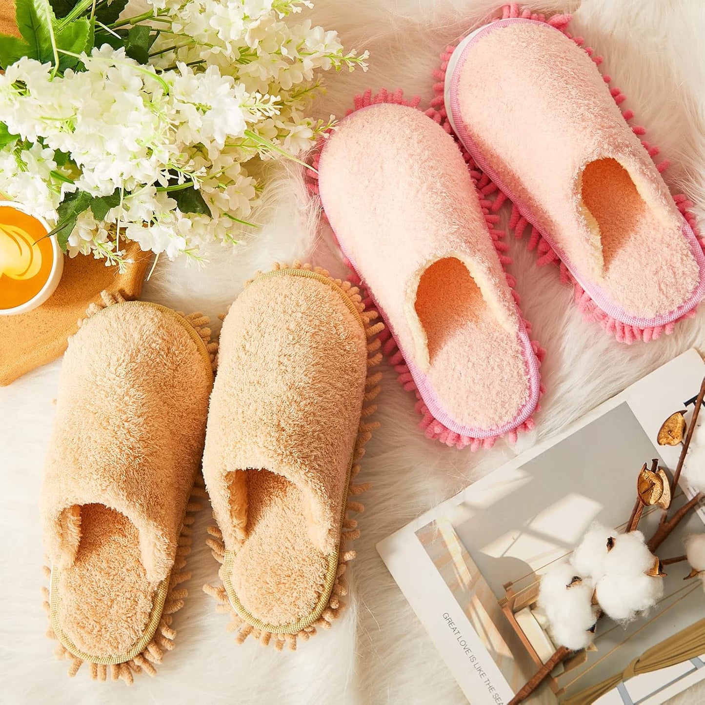 Jecery 2 Pair Microfiber Slippers Floor Cleaning Chenille Mop Slippers Base Board Cleaner Household Cleaning Tools for Wood Floor Dust Dirt Tool Supplies